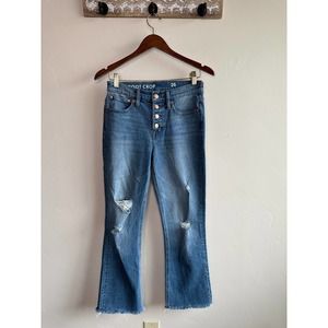 J Crew Demi Boot Crop Raw Hem Button Fly Distressed Blue Jeans